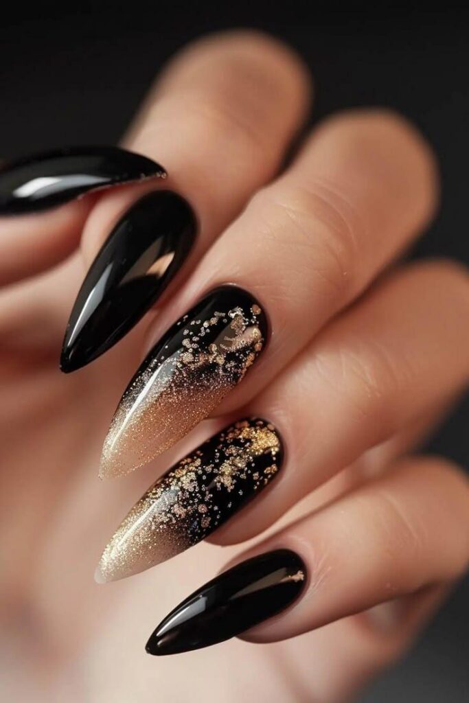  Black and Gold Glitter Nails