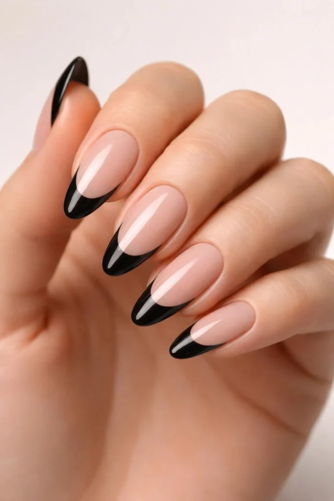 Matte Black French Manicure