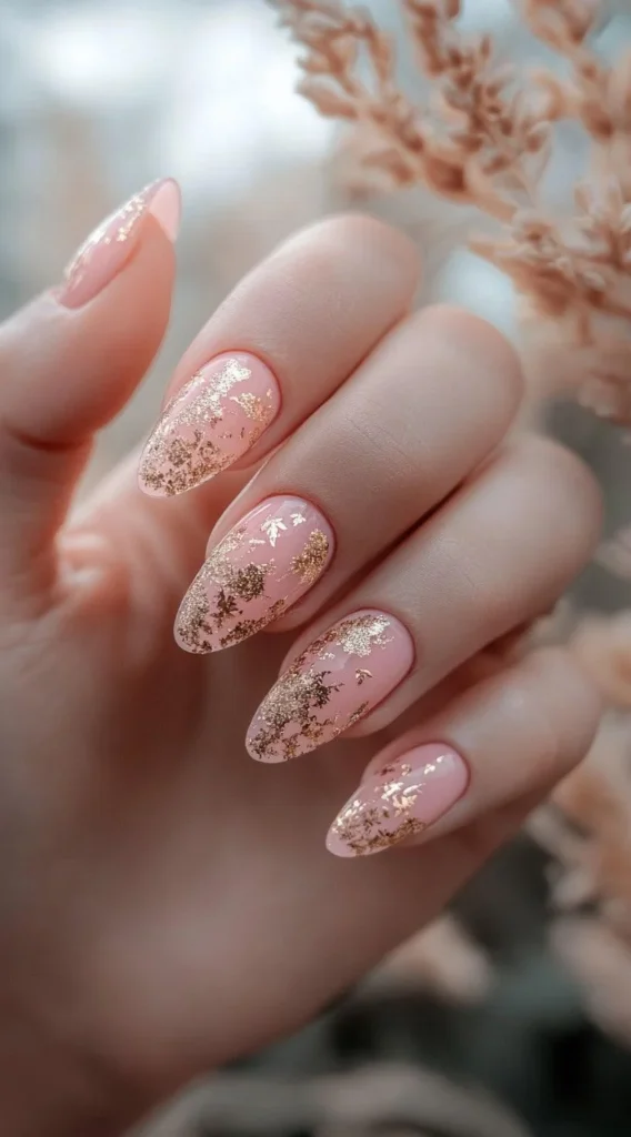 Light Pink Nails with Gold Foil