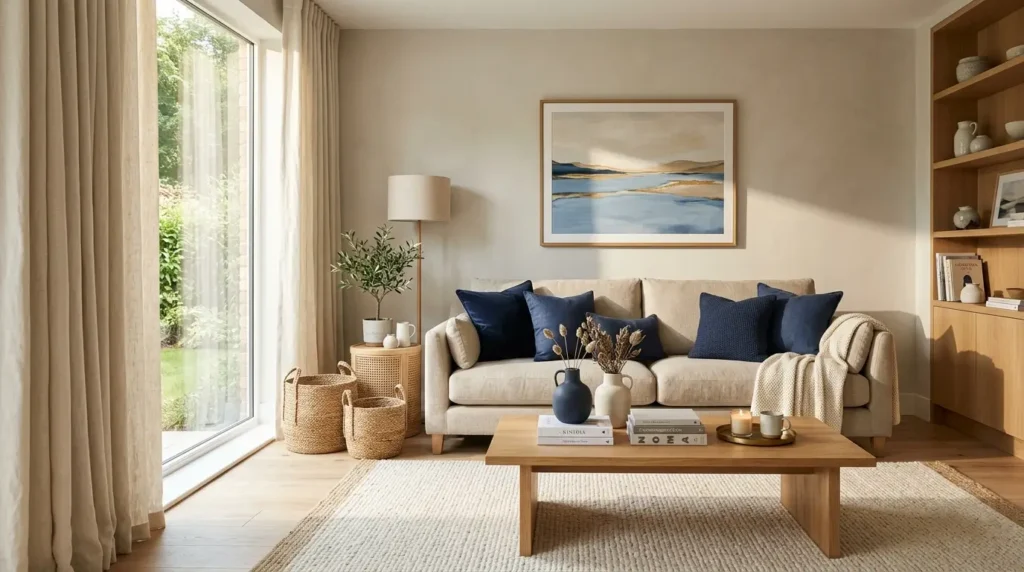 Blue and Beige Living Room
