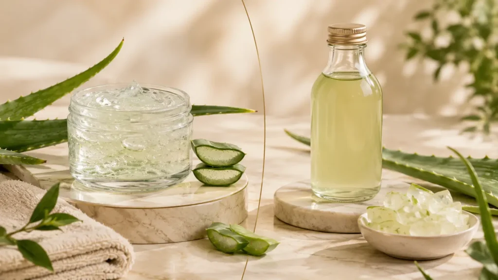 aloe vera gel  and aloe vera juice for hydrated and soothed-looking skin.