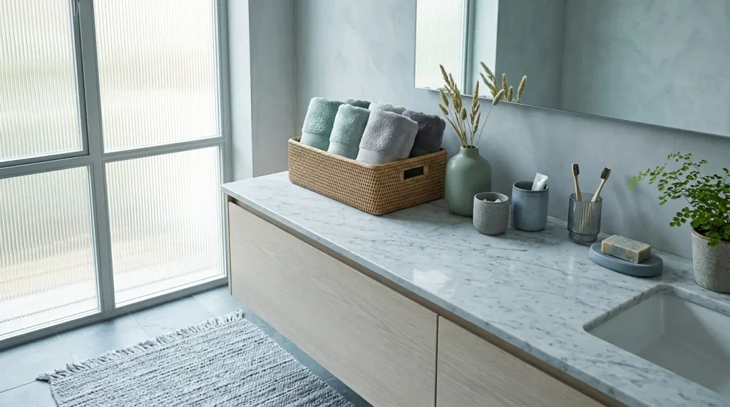 cozy bathroom ideas with layered natural textures