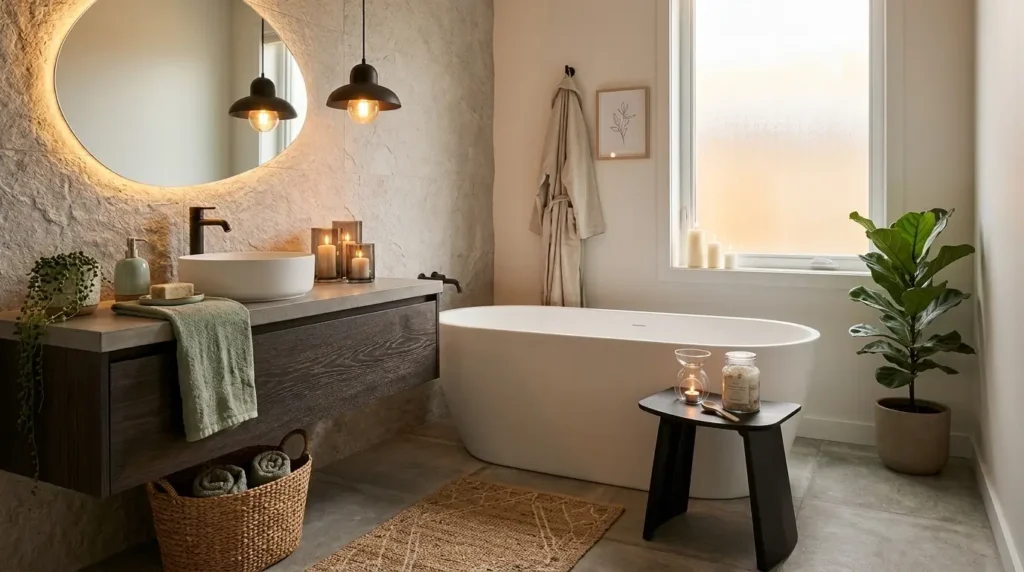 cozy spa bathroom ideas with natural decor