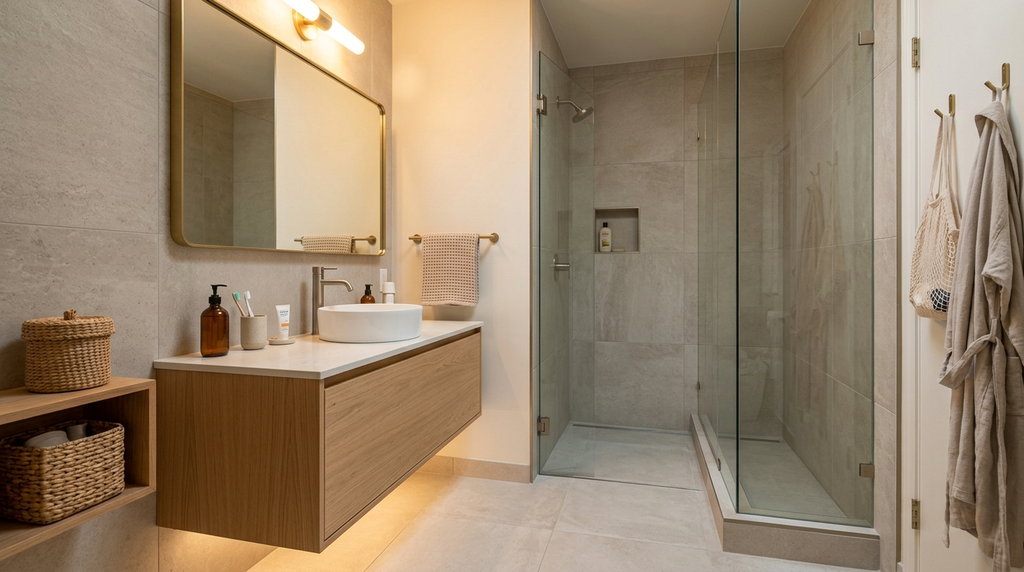 small cozy bathroom ideas with neutral decor