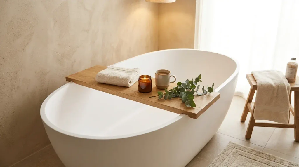 wooden bath tray cozy bathroom ideas