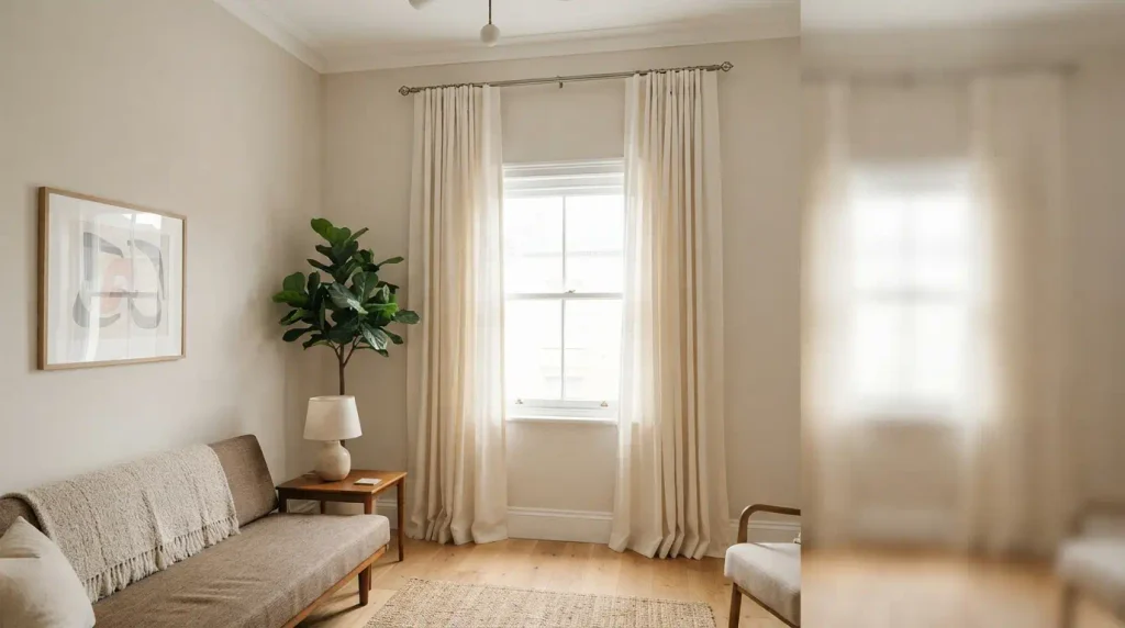 Hanging curtains to raise ceilings Small apartment luxury budget ideas