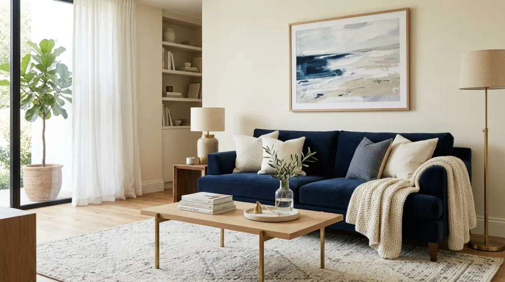 Living room navy blue and white luxury home ideas 