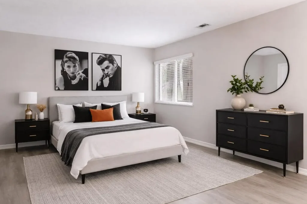 Neutral Bedroom ideas With Black Accents