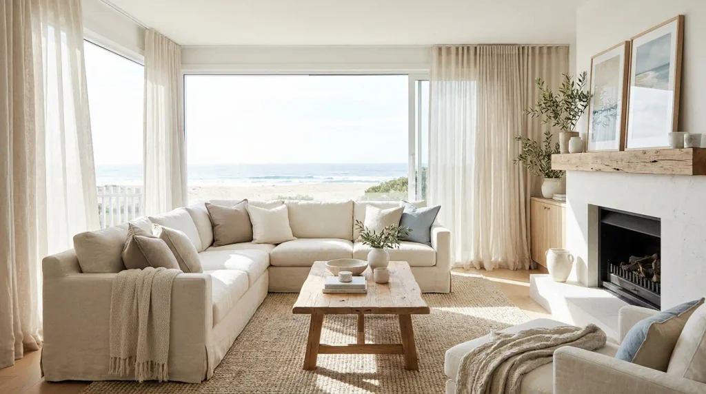 fireplace living room Coastal Quiet Luxury Home Ideas