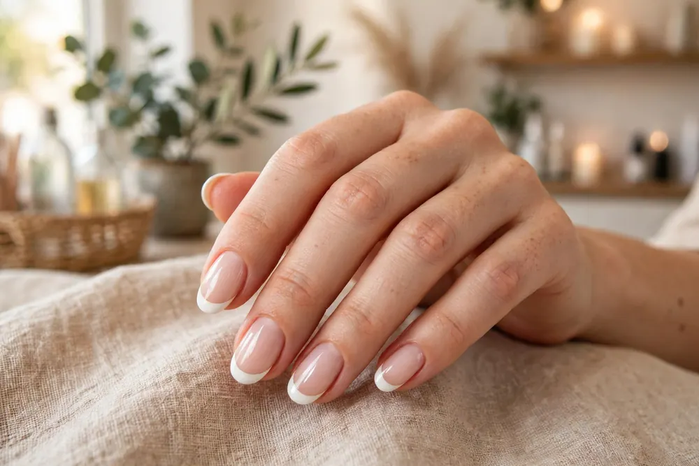 Classic French tips on oval nails